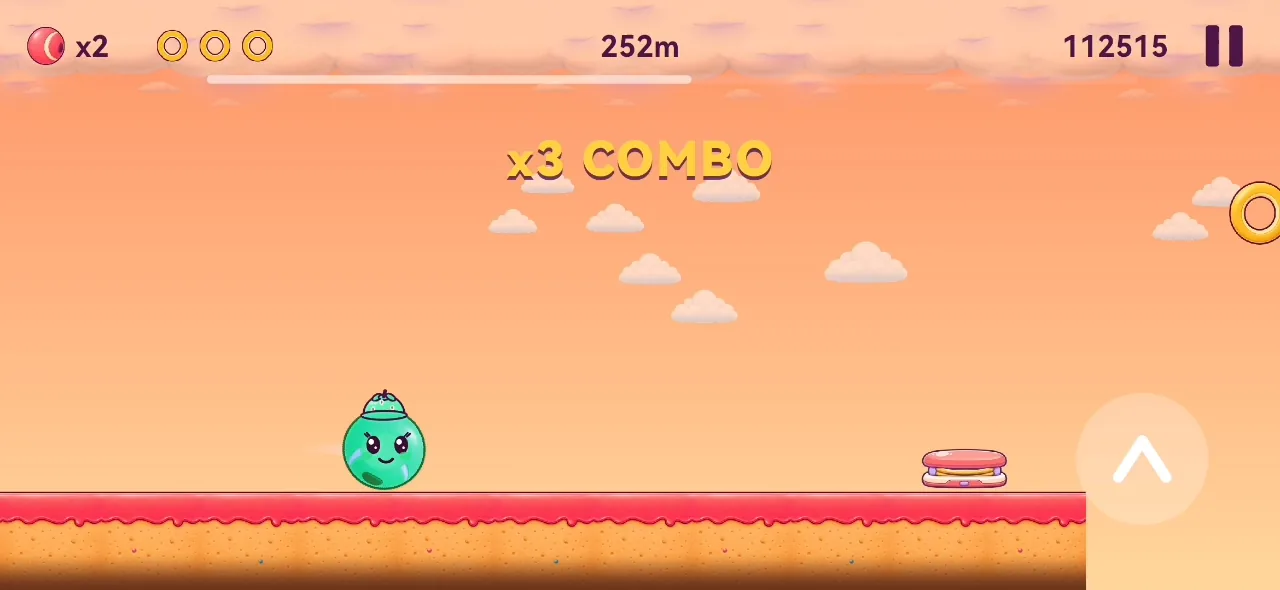 Boingle running through a sunset course with rings and a jelly pad