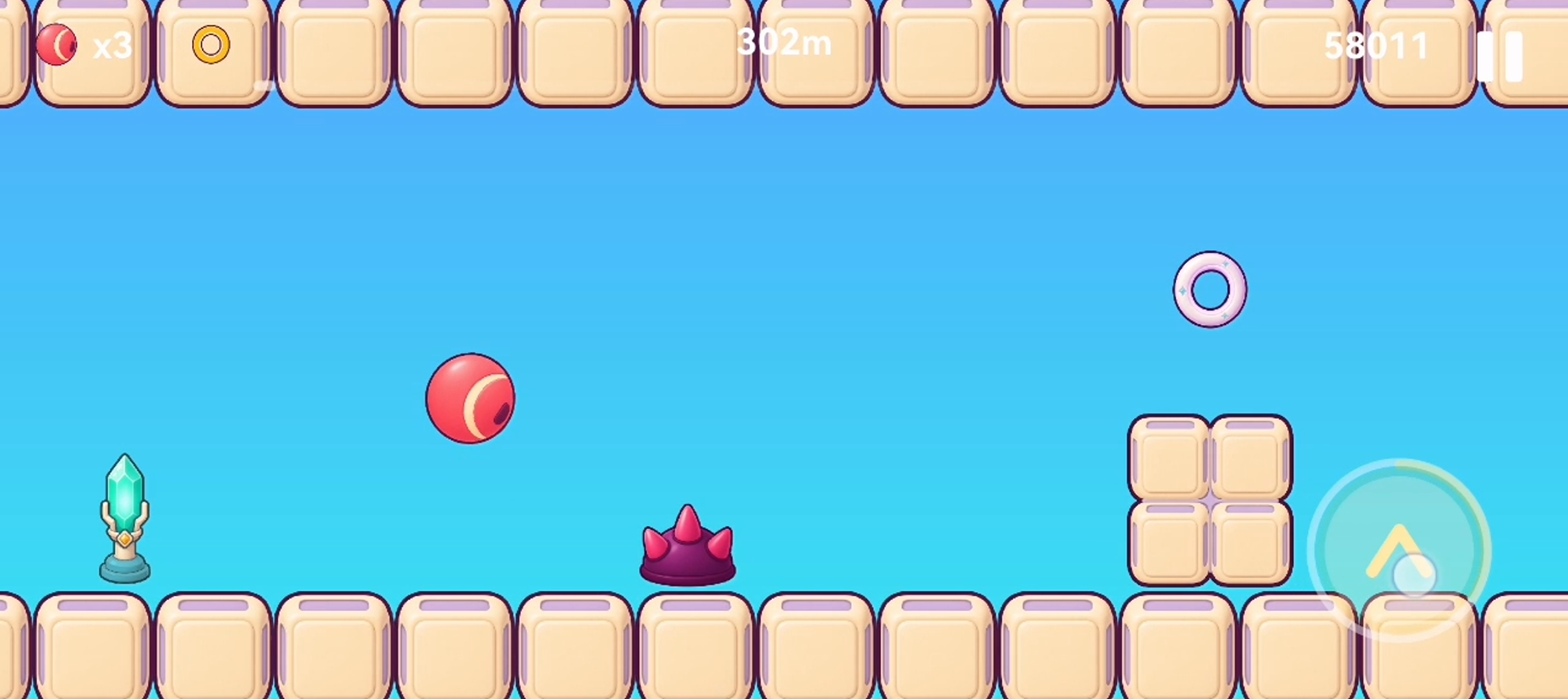 Boingle following a trail of golden rings between platforms
